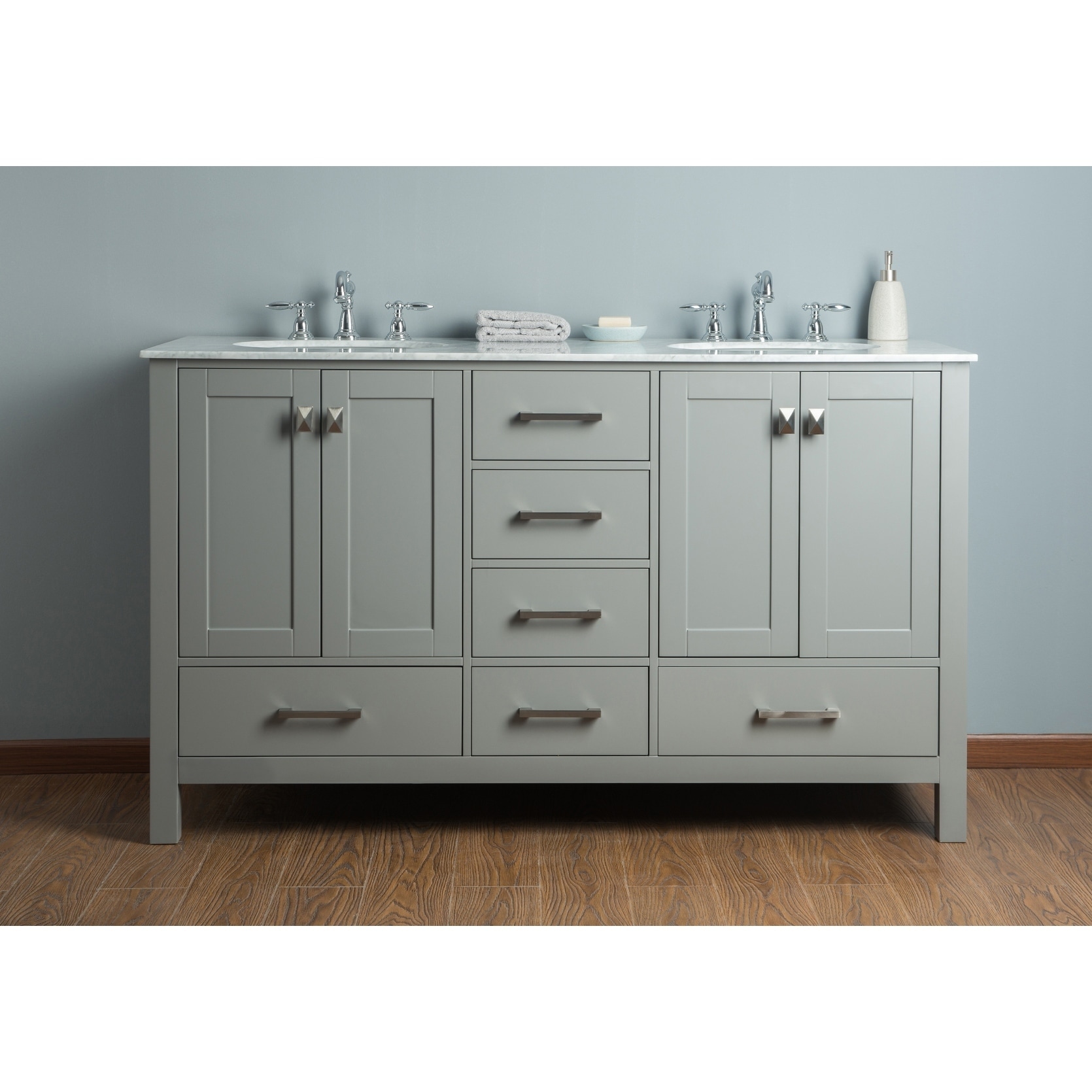 Stufurhome 60 Inch Malibu Grey Double Sink Bathroom Vanity