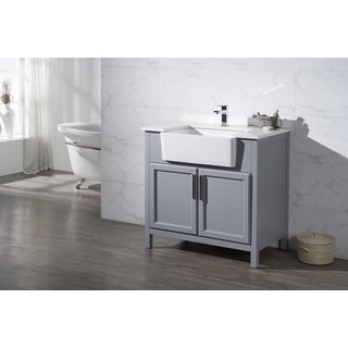 Stufurhome Tyron Grey 36 Inch Farmhouse Apron Single Sink ...