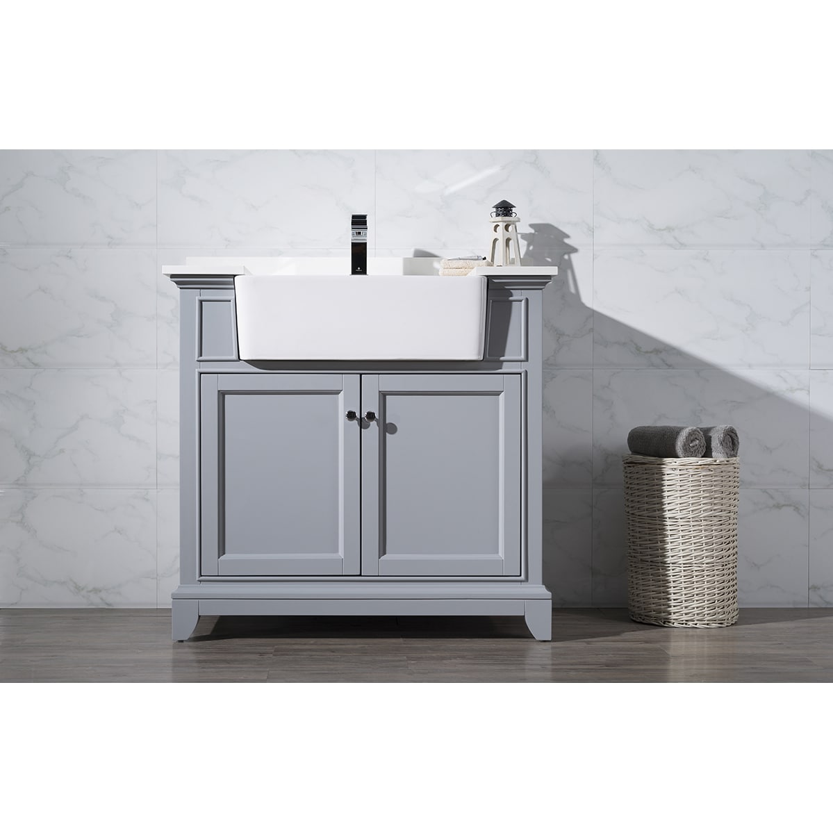 Stufurhome Helanah Grey 36 Inch Farmhouse Apron Single Sink