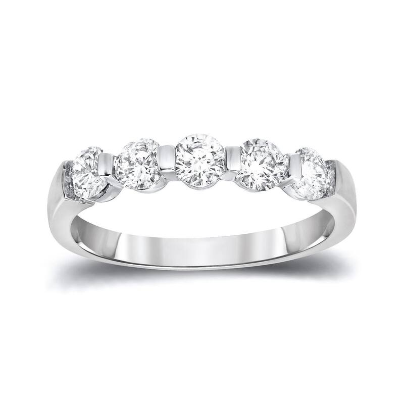 Auriya 3/4ctw Round 5-Stone Diamond Wedding Band 14k Gold - 4 - White