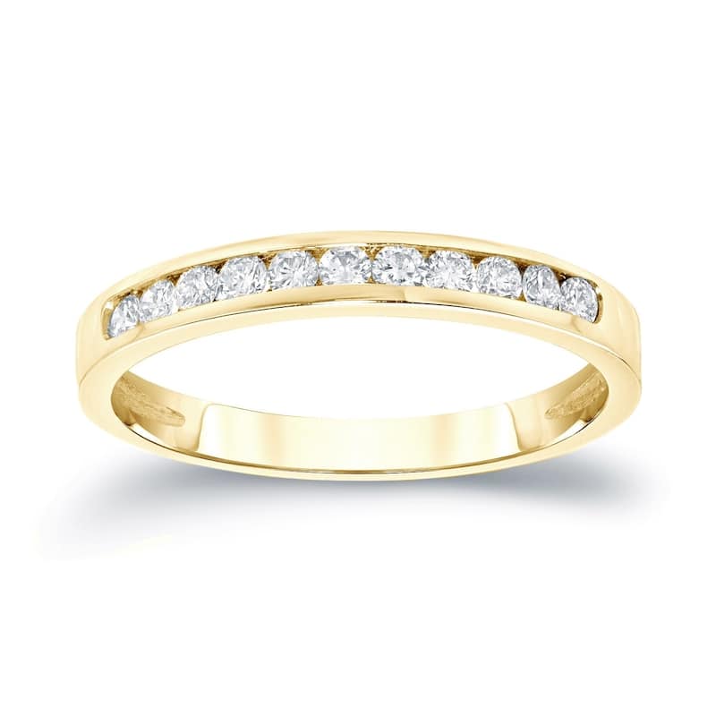 Auriya 14k Gold 1/4ctw Round Diamond Wedding Band - Yellow - 4