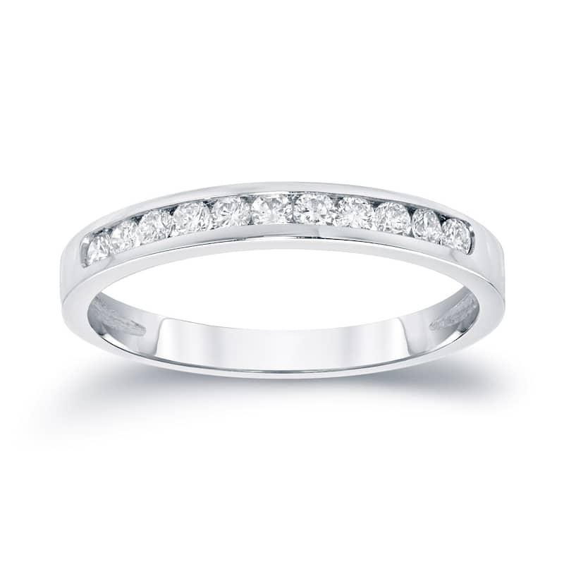 Auriya 14k Gold 1/4ctw Round Diamond Wedding Band - White - 4