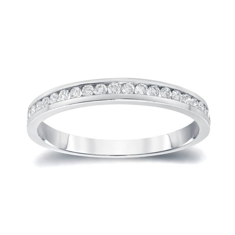 Auriya 14k Gold 1/4ctw Round Channel-set Diamond Wedding Band - White - 9.5