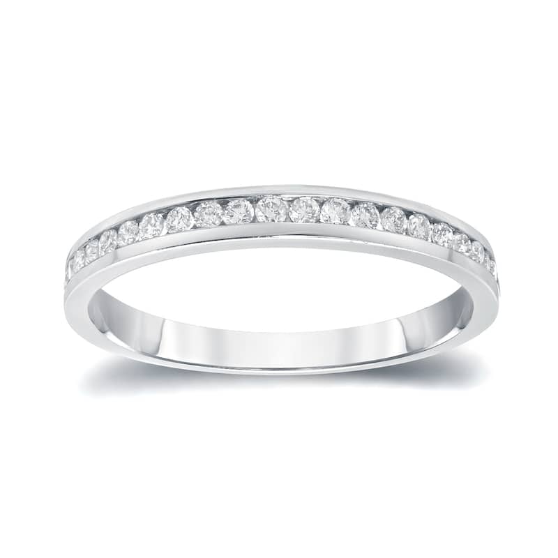 Auriya 14k Gold 1/4ctw Round Channel-set Diamond Wedding Band - White - 4