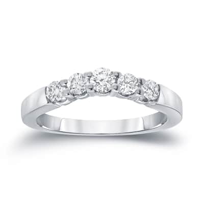 Auriya Curved Round-Cut Diamond Wedding Band 3/5ct TDW 14k White Gold
