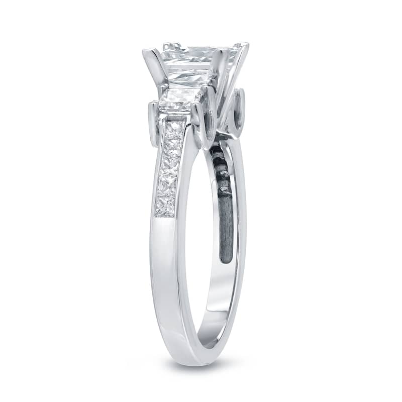 Auriya Three Stone 2ctw Princess-Cut Diamond Engagement Ring 14k Gold Certified