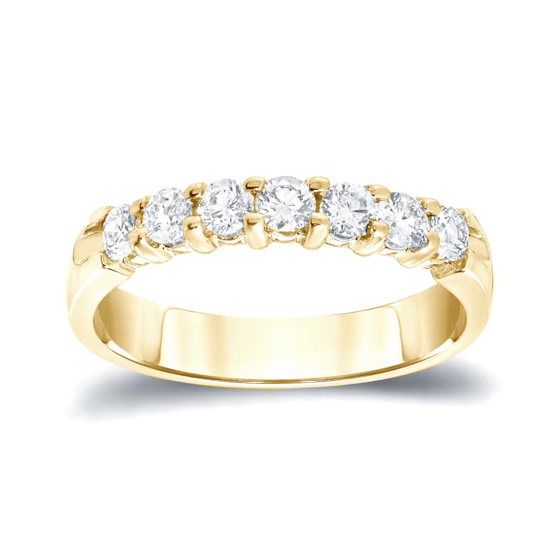 Auriya 14k Gold 1CTW Round Diamond Wedding Band - Yellow - 4