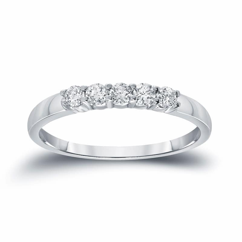 Auriya 14k Gold 1/4ctw 5-Stone Diamond Wedding Band - White - 4