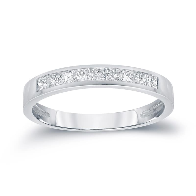 Auriya 14k Gold 1/2ctw Princess-Cut Diamond Wedding Band Channel-set - White - 9.5