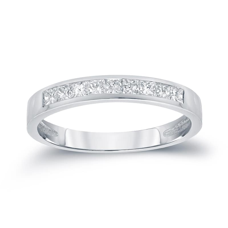 Auriya 14k Gold 1/2ctw Princess-Cut Diamond Wedding Band Channel-set - White - 4