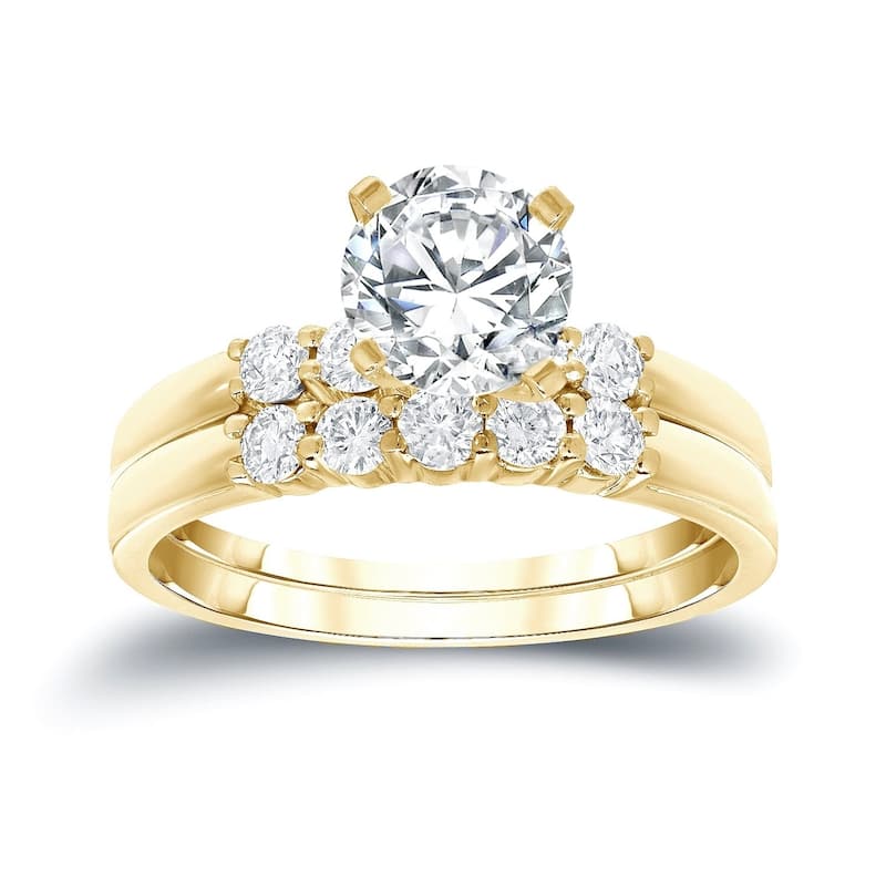 Auriya 14k Gold 1 carat TW Round 5-stone Diamond Engagement Ring Set - 4 - Yellow