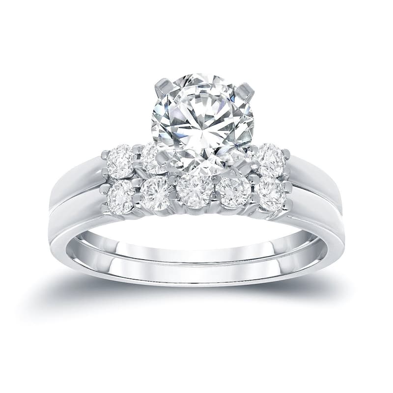 Auriya 14k Gold 1 carat TW Round 5-stone Diamond Engagement Ring Set - 4 - White