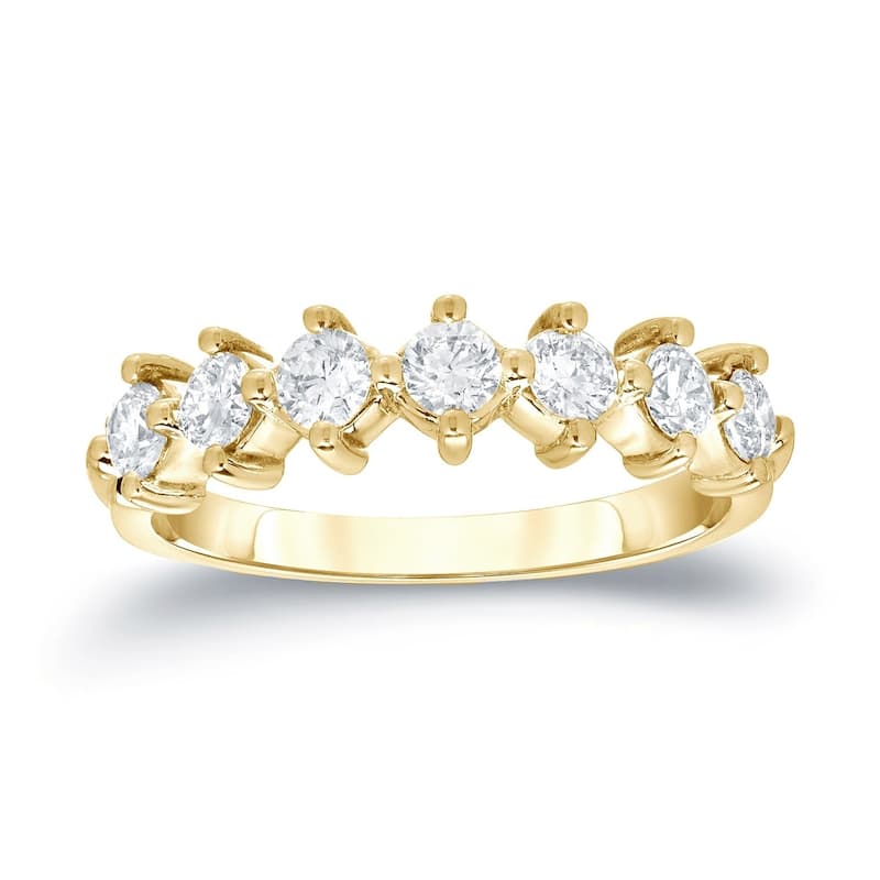 Auriya 14k Gold 3/5ctw Modern 7-Stone Diamond Wedding Band - Yellow - 10