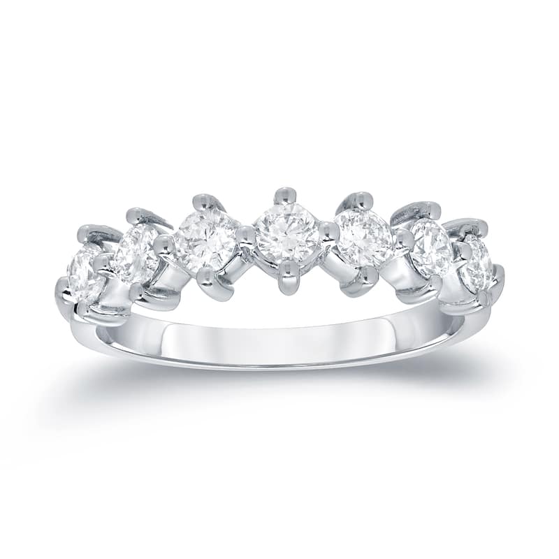 Auriya 14k Gold 3/5ctw Modern 7-Stone Diamond Wedding Band - White - 4