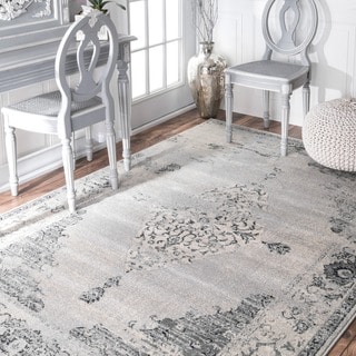 Engle Traditional Abstract Vintage Light Grey Rug - 9' x 12'