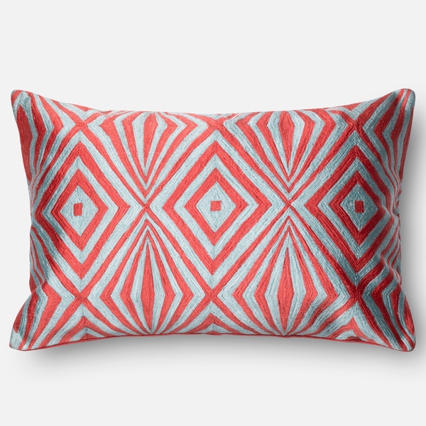 Diamond Coral/ Teal Embroidered Down Feather or Polyester Filled Throw Pillow or Pillow Cover ...