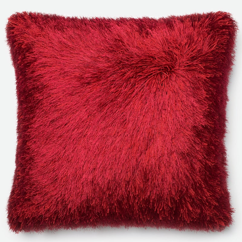 Luxe Solid Shag 22-inch Throw Pillow or Pillow Cover - Pillow Covers - N/A - Red