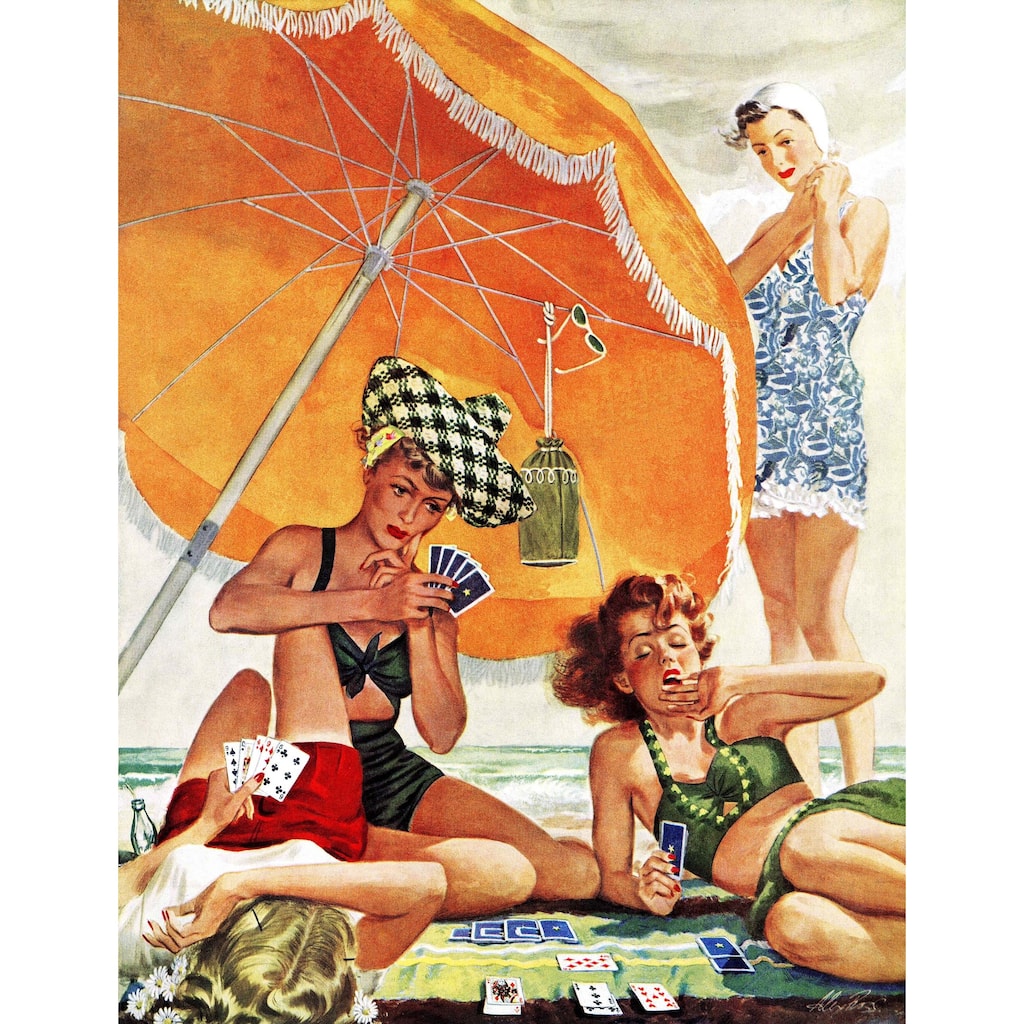 Marmont Hill - Card Game at the Beach by Alex Ross Painting Print on Canvas