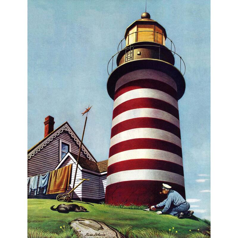 Marmont Hill - Lighthouse Keeper by Stevan Dohanos Painting Print on Canvas - Multi-Color