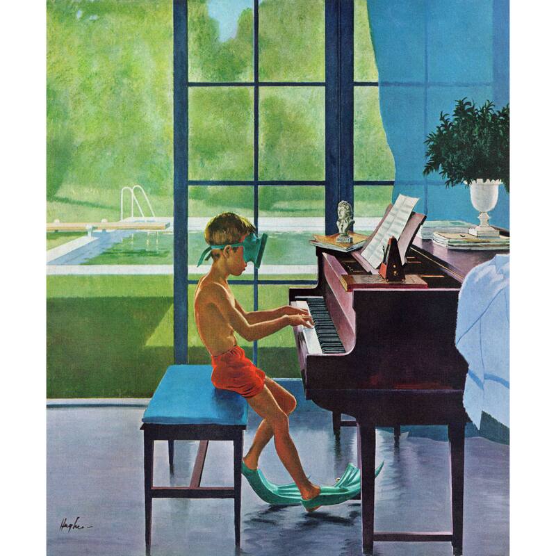 Marmont Hill - Poolside Piano Practice by George Hughes Painting Print on Canvas