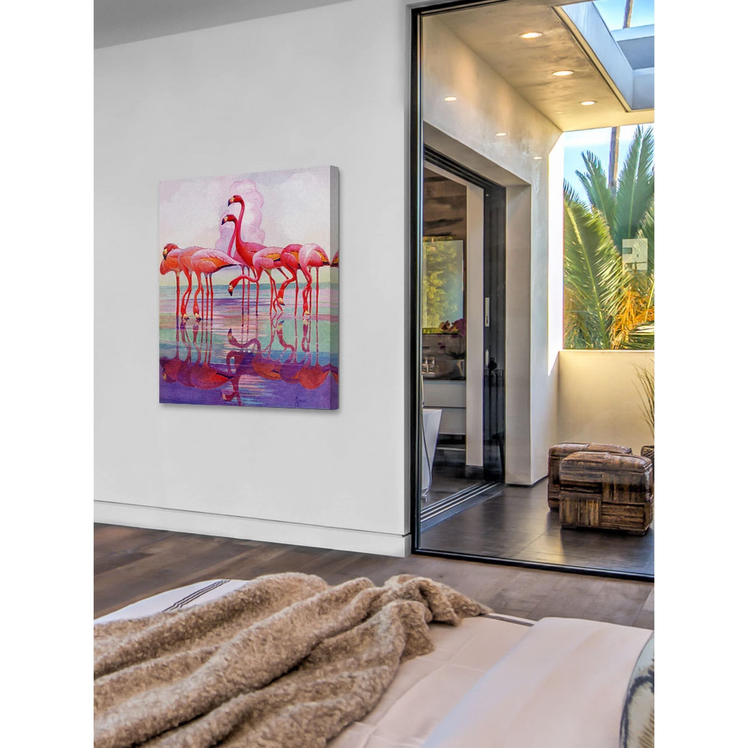 Marmont Hill 'Fishing Flamingos II' Painting Print on Wrapped Canvas, Gray