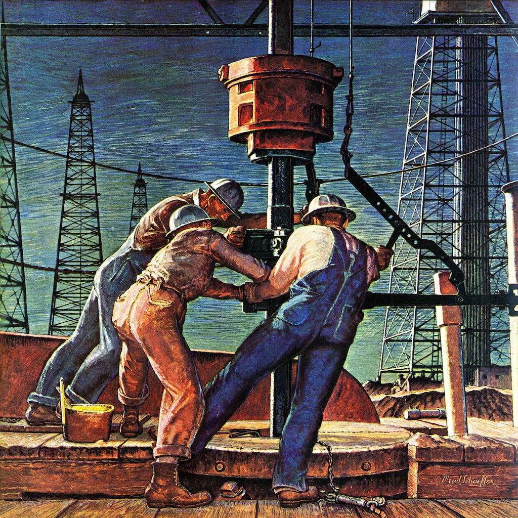 Marmont Hill - Drilling for Oil by Mead Schaeffer Painting Print on Canvas
