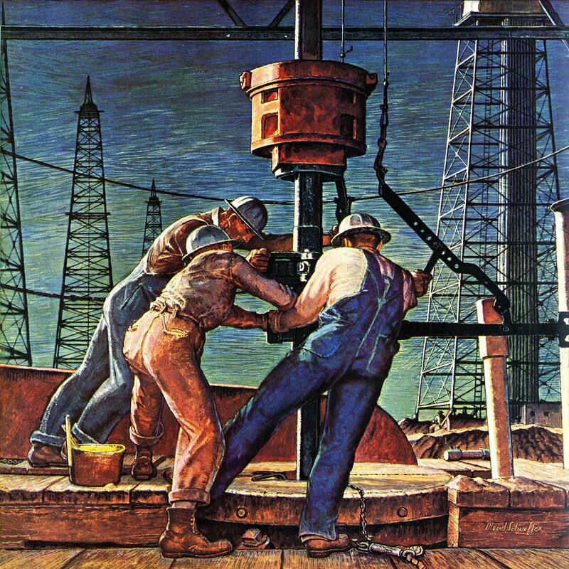 Marmont Hill - Drilling for Oil by Mead Schaeffer Painting Print on Canvas