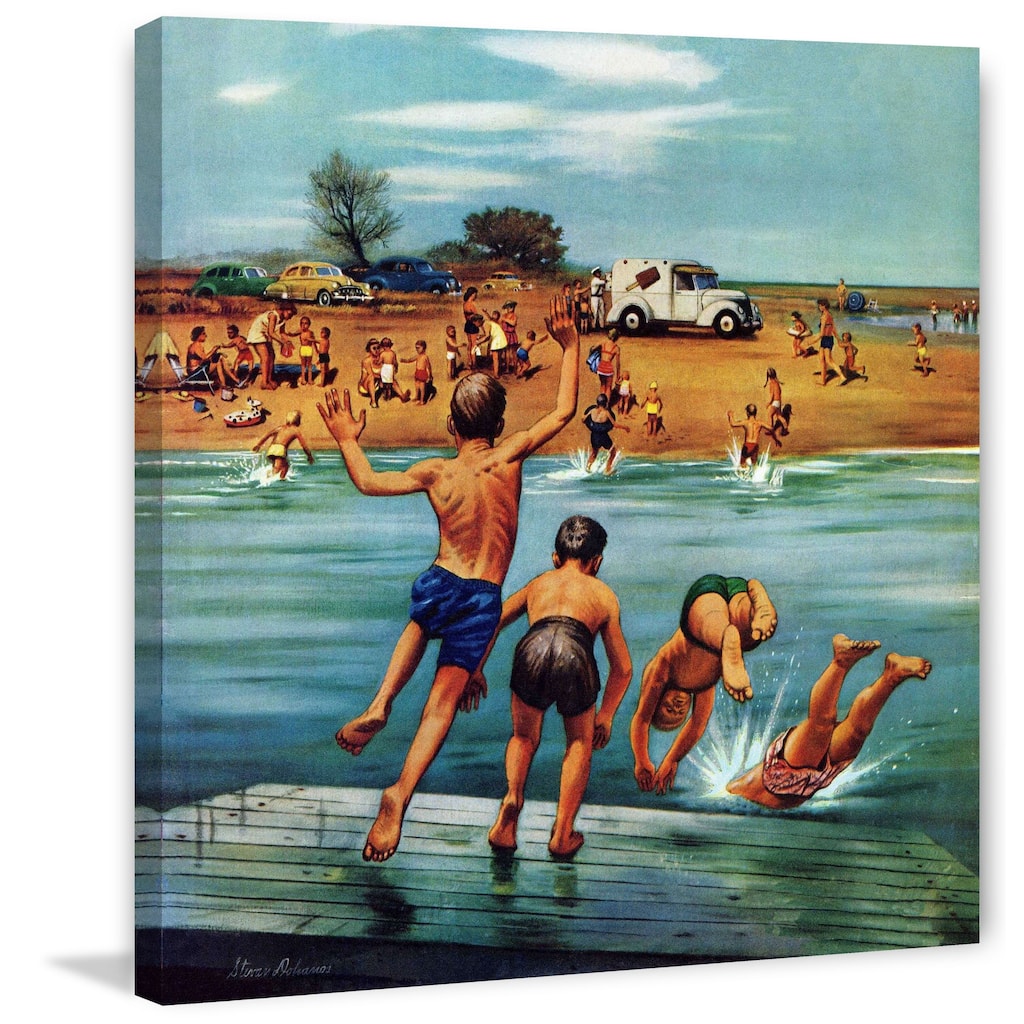 Marmont Hill - Ice Cream Truck at the Beach by Stevan Dohanos Painting Print on Canvas - Multi-Color