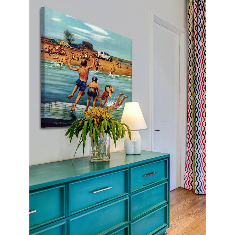 Marmont Hill - Ice Cream Truck at the Beach by Stevan Dohanos Painting Print on Canvas - Multi-Color