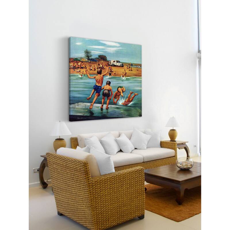 Marmont Hill - Ice Cream Truck at the Beach by Stevan Dohanos Painting Print on Canvas - Multi-Color