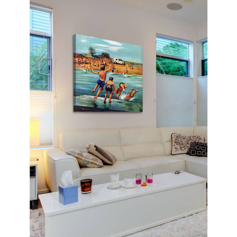 Marmont Hill - Ice Cream Truck at the Beach by Stevan Dohanos Painting Print on Canvas - Multi-Color
