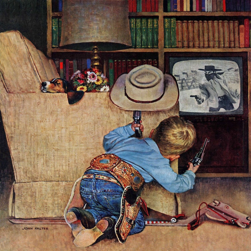 Marmont Hill - Good Guys Wear White Hats by John Falter Painting Print on Canvas - Multi-Color