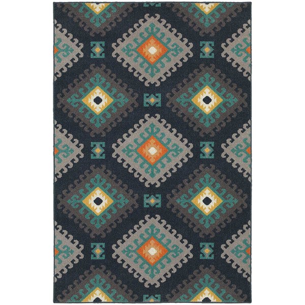 Shop StyleHaven Tribal Navy/Grey Indoor-Outdoor Area Rug ...