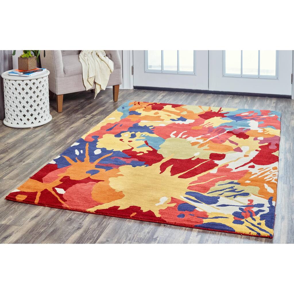 Arden Loft Hand-tufted Gold Paint SplatterCrown Way Collection Wool Area Rug (9' x 12') - 9' x 12'