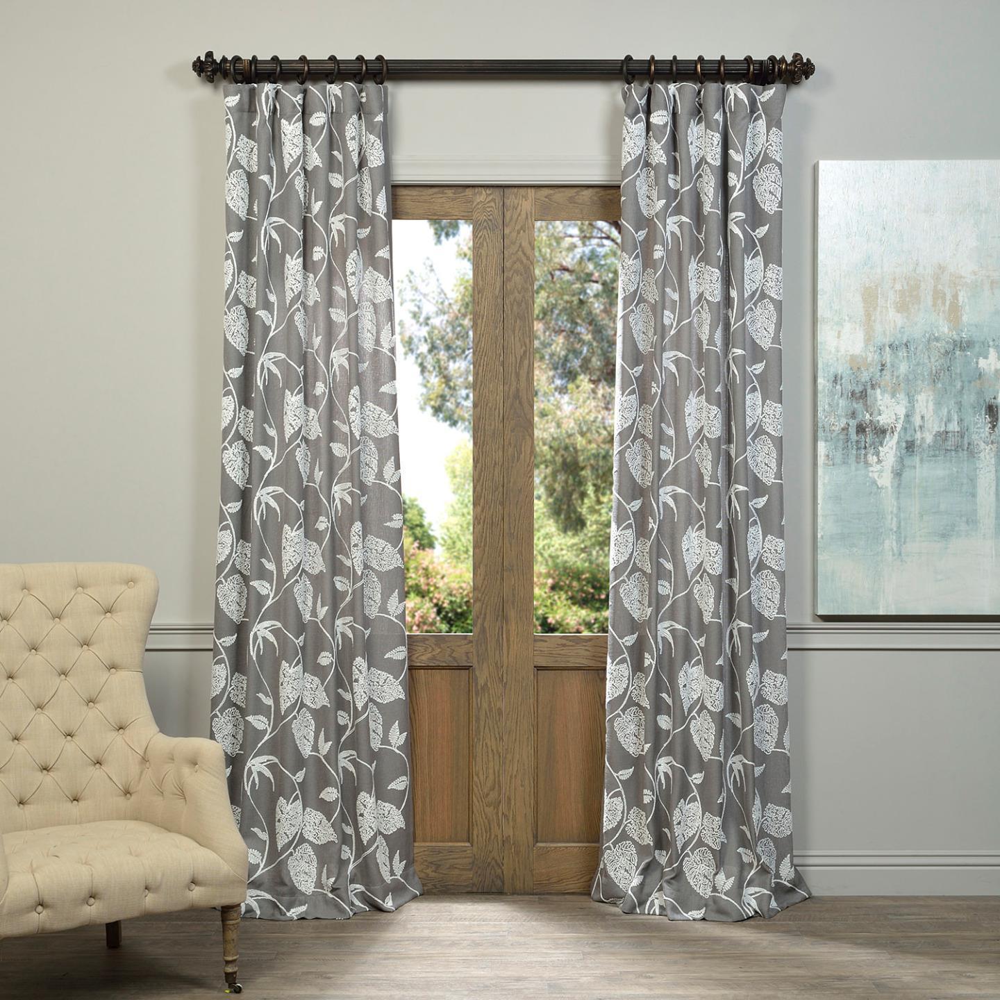 Shop Overstock Exclusive Vine Embroidered Faux Linen Sheer Curtain