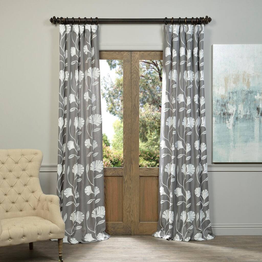 OVERSTOCK EXCLUSIVE Ginko Embroidered Faux Linen Sheer Curtain (1 Panel)