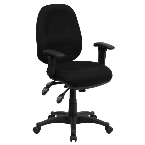 Mid-Back Black Fabric Multifunction Ergonomic Office Chair with Adjustable Arms