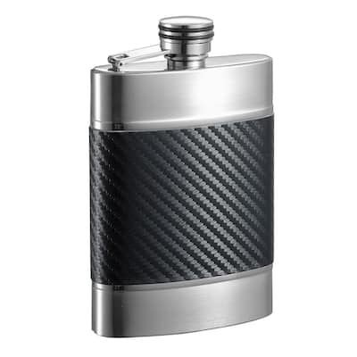 Visol Wickeln Carbon Fiber Patterned Leatherette Liquor Flask - 6 oz