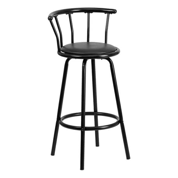 Offex Crown Back Black Metal Bar Stool with Black Vinyl Swivel