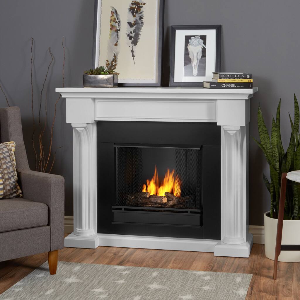 Real Flame Verona White Oak 48 in. L x 14.5 in. D x 39.9 in. H Gel Fuel Fireplace