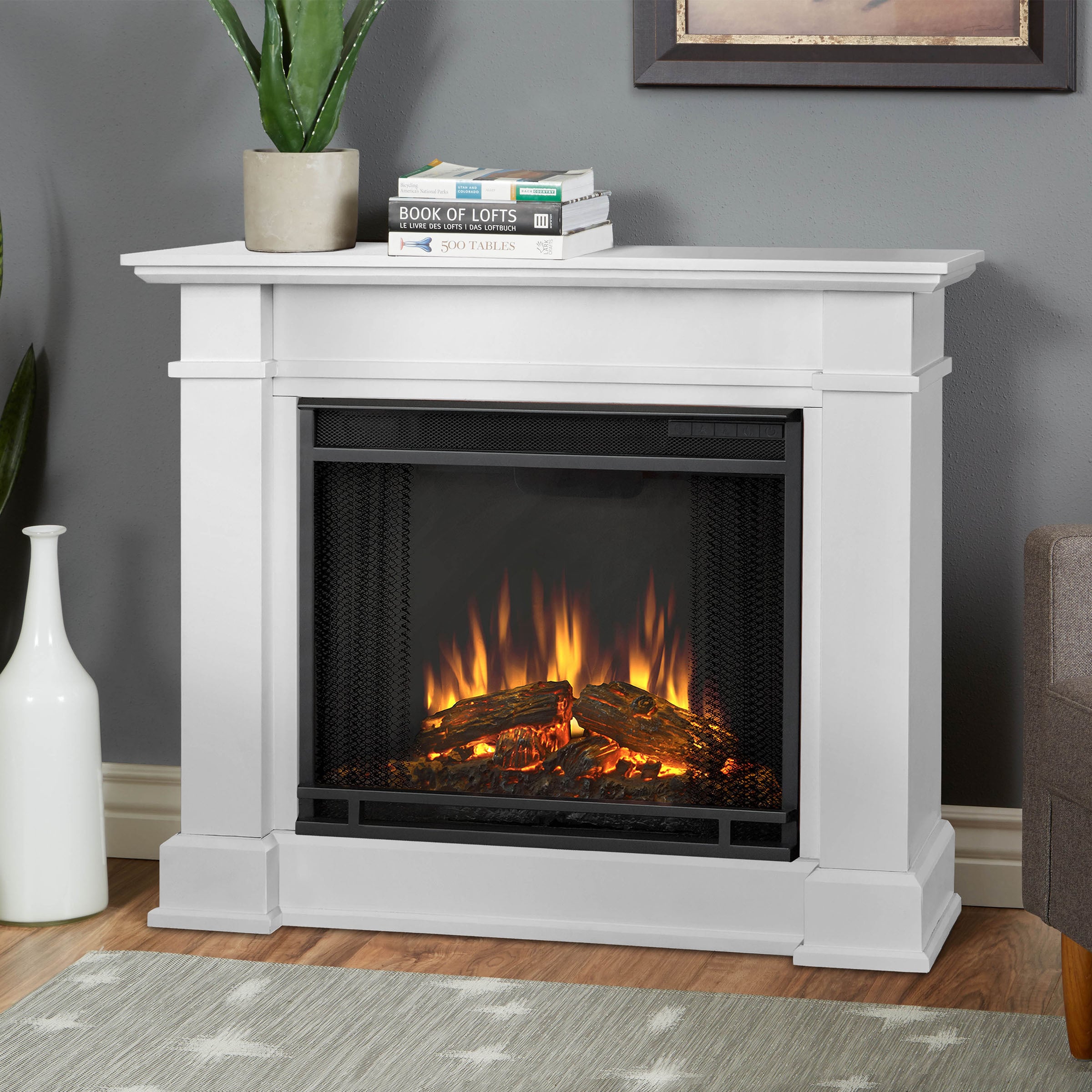 Shop Devin Compact Electric Fireplace White Overstock 10587690