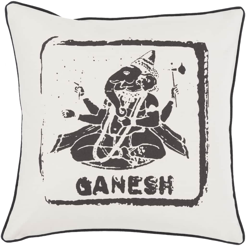Decorative Brenna 22-inch Shri Ganesh Feather Down or Polyester Filled Printed Pillow