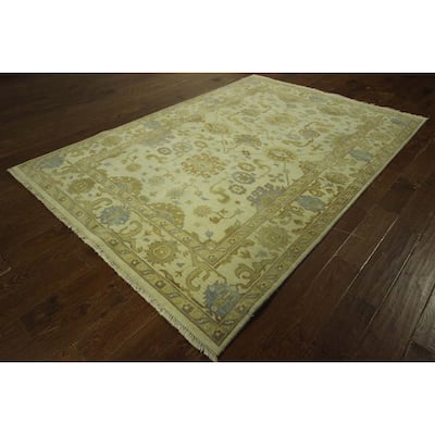 Antique Style Ivory and Gray Hand Knotted Traditional Oushak 2x4 wool Bedside Rug