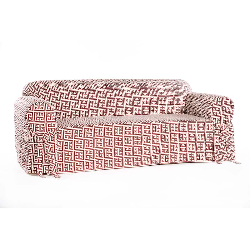 Geo Print Cotton 1-piece Sofa Slipcover - Red