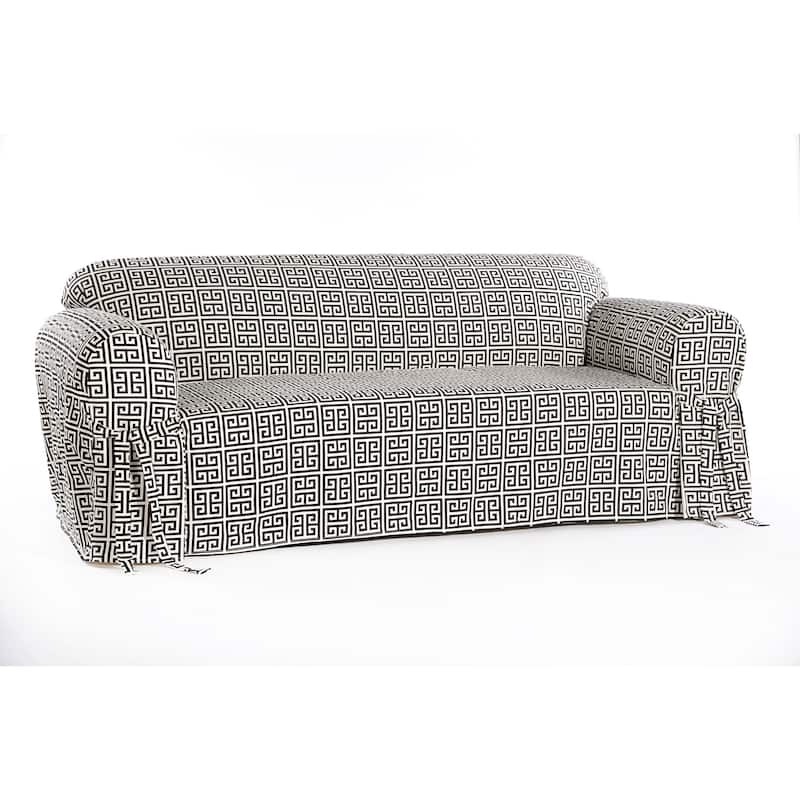 Geo Print Cotton 1-piece Sofa Slipcover - Black