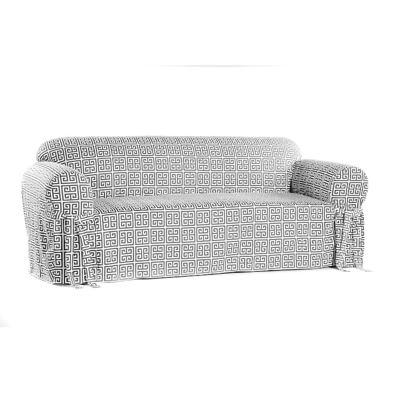 Geo Print Cotton 1-piece Sofa Slipcover - Grey