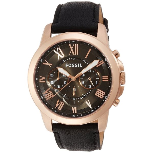 Shop Fossil Men's FS5085 'Grant' Chronograph Black Leather Watch - Free