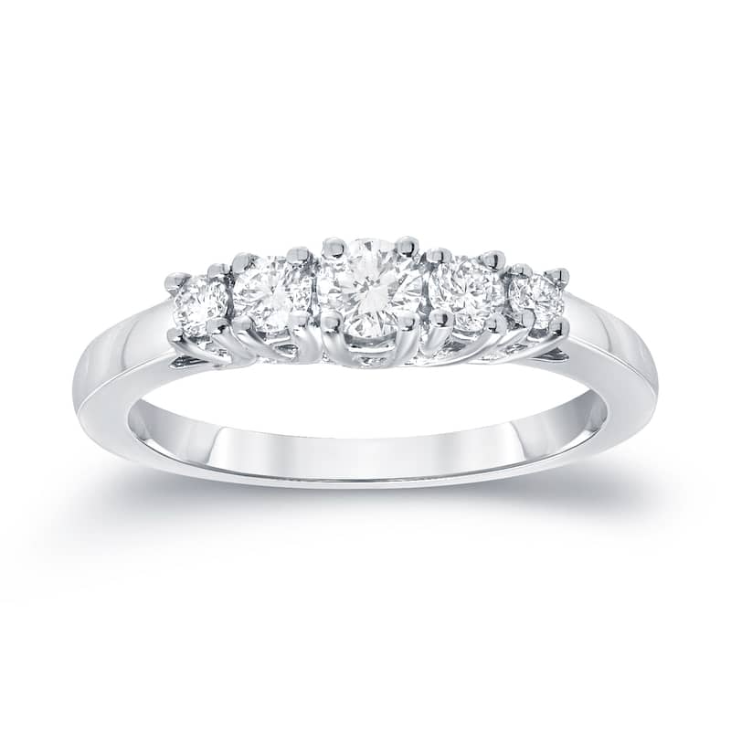 Auriya 5-Stone Round Diamond Wedding Band 1/2ct TDW 14k Gold - 4.5 - White
