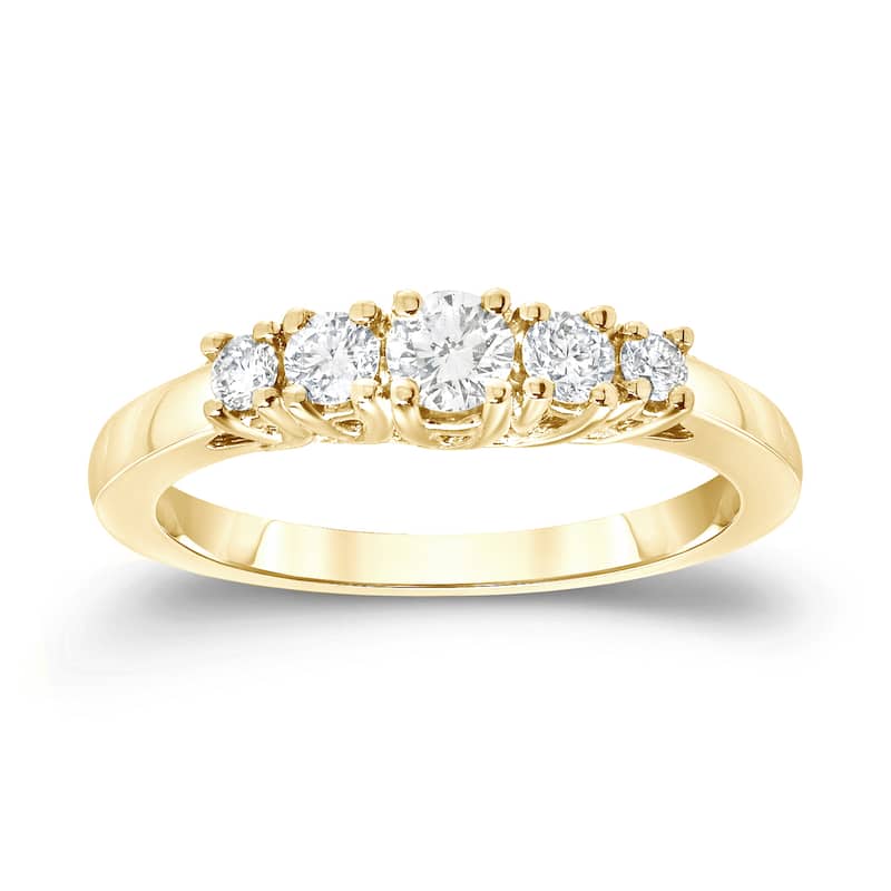 Auriya 5-Stone Round Diamond Wedding Band 1/2ct TDW 14k Gold - 4 - Yellow