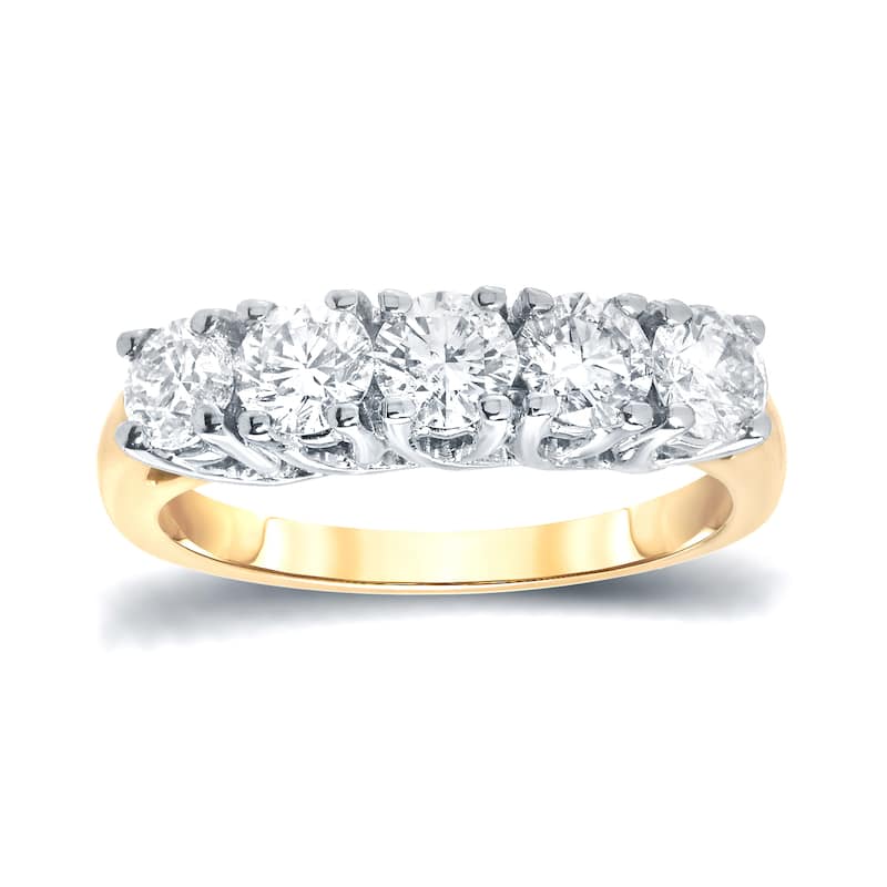 Auriya 14k Gold 1 1/2ctw 5-Stone Diamond Wedding Band - Two-Tone - 4